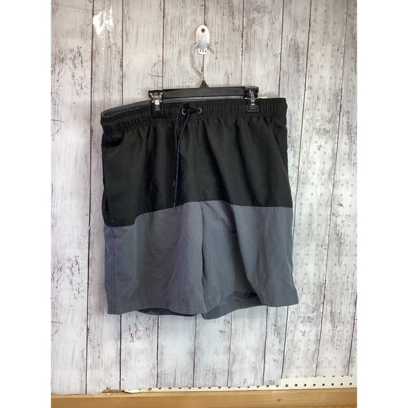 George Mens Relaxed Fit Grey/Black Pull-On Swim Shorts Drawstring NWT Size Large - Picture 1 of 5